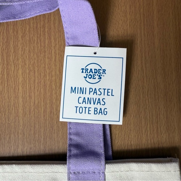 NWT 2025 Limited Trader Joe’s Mini Pastel Canvas Tote Bag - Purple - Picture 3 of 4